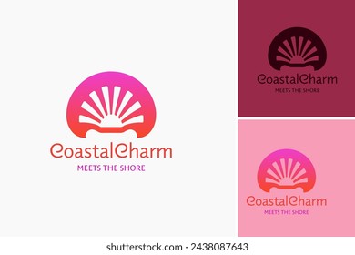 Coastal charm captured at the shore logo design template, perfect for travel blogs, seaside tourism websites, or coastal themed social media content creation.