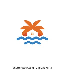 Encanto costero: Un logotipo de la casa junto a la playa de Florida con acento de palmera