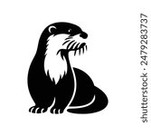 Coastal Charm Sea Otter Silhouette in Black and White Vector