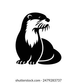 Coastal Charm Sea Otter Silhouette in Black and White Vector