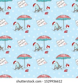 Coastal Christmas Seamless Vector Pattern Santa Gone To The Beach