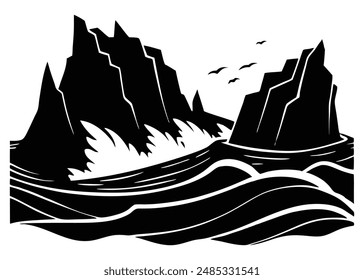 Coastal Cliffs Crashing Waves Silhouette