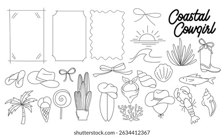 Coastal cowgirl hand drawn vector