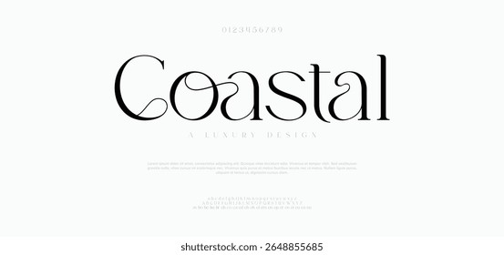 Logotipo de fonte do alfabeto mínimo Elegante costeiro. Tipografia de luxo alfabeto de letras clássicas serif itálico. ilustração vetorial