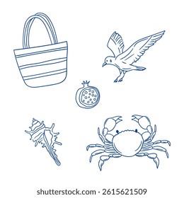 Coastal elements in a simple drawing showcasing nature and beach items