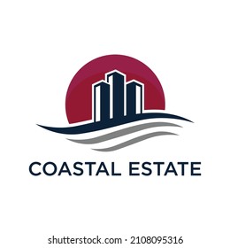 Plantilla de diseño de vectores con logotipo de propiedades costeras.