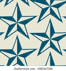 Coastal five pointed star sea seamless pattern. Marine 2 tone printed background for interior textiles and modern trendy maritime fashion. Travel navy seafare vector allover design.