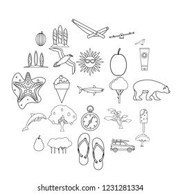 Coastal holidays icons set. Outline set of 25 coastal holidays vector icons for web isolated on white background
