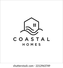 Coastal house logo design vector template Line Art