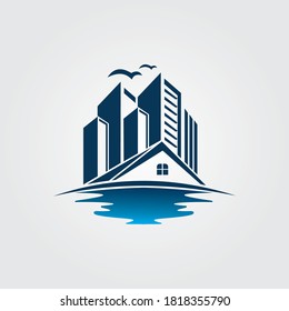 coastal house real estate vector logo template. home apartment. property and realty illustration