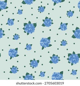 Conjunto de vetor sem emenda Gingham azul da coleção de padrões de hortênsia costeira