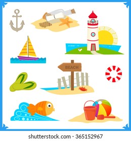 Coastal Icons - Cute vector set of nine coastal icons. Eps10