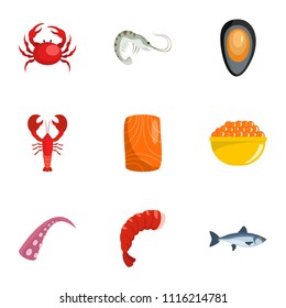 Coastal life icons set. Cartoon set of 9 coastal life vector icons for web isolated on white background