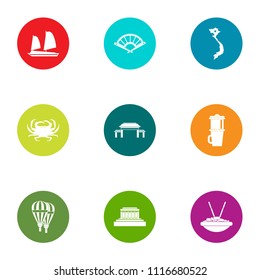 Coastal life icons set. Flat set of 9 coastal life vector icons for web isolated on white background