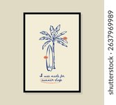 Coastal life sketch style vector illustration in a poster frame. Art for print design, greeting card, postcards, branding, logo design.