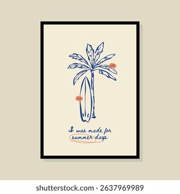 Coastal life sketch style vector illustration in a poster frame. Art for print design, greeting card, postcards, branding, logo design.