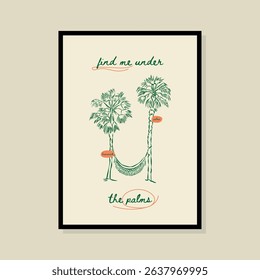 Coastal life sketch style vector illustration in a poster frame. Art for print design, greeting card, postcards, branding, logo design.