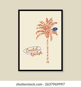 Coastal life sketch style vector illustration in a poster frame. Art for print design, greeting card, postcards, branding, logo design.