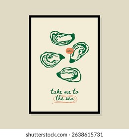 Coastal life sketch style vector illustration in a poster frame. Art for print design, greeting card, postcards, branding, logo design.	