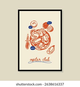 Coastal life sketch style vector illustration in a poster frame. Art for print design, greeting card, postcards, branding, logo design.	