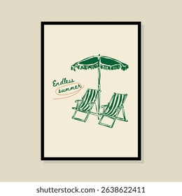 Coastal life sketch style vector illustration in a poster frame. Art for print design, greeting card, postcards, branding, logo design.	