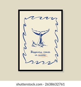 Coastal life sketch style vector illustration in a poster frame. Art for print design, greeting card, postcards, branding, logo design.	