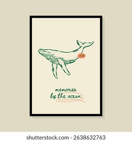 Coastal life sketch style vector illustration in a poster frame. Art for print design, greeting card, postcards, branding, logo design.	
