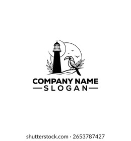 Coastal Lighthouse and Bird with Branches Logo