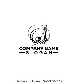 Coastal Lighthouse and Bird with Branches Logo