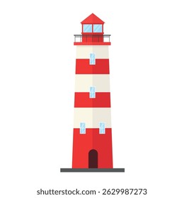 Coastal lighthouse icon on white background. Guiding lighthouse. Architecture. Lighthouse tower.
