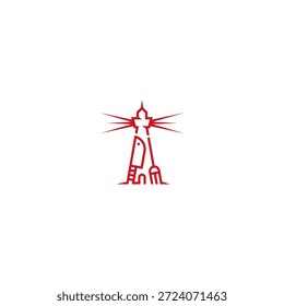 Coastal lighthouse with knife and fork logo design.
