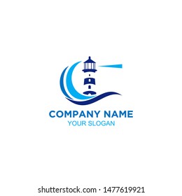 Coastal Lighthouse Logo Design Vector