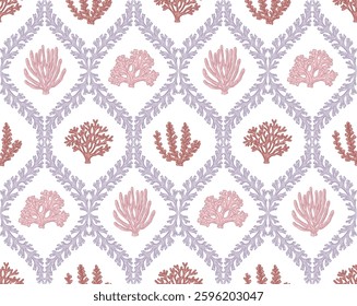 Coastal pattern, Seashell, Coral print vector file, coastal element, beach print, coral geo, coral damask,  ogee, damask