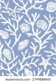 Coastal pattern, Seashell, Coral print vector file, coastal element, beach print,Summer