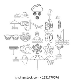 Coastal place icons set. Outline set of 25 coastal place vector icons for web isolated on white background
