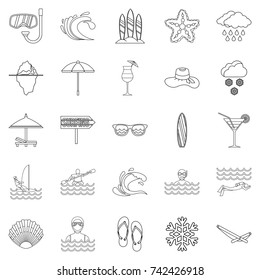 Coastal place icons set. Outline set of 25 coastal place vector icons for web isolated on white background