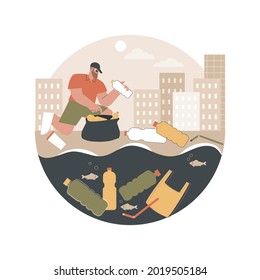 Coastal pollution abstract concept vector illustration. Marine and coastal pollution, plastic ocean, beach area clean up, sea water contamination, toxic waste management abstract metaphor.