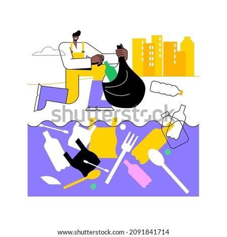 Coastal pollution abstract concept vector illustration. Marine and coastal pollution, plastic ocean, beach area clean up, sea water contamination, toxic waste management abstract metaphor.
