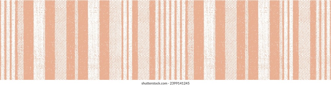 Coastal retro ikat stripes. Zigzag pattern seamless. Geometric chevron Woven linen cloth background. Line striped closeup weave fabric abstract illustration, wallpaper. Peach fuzz colors of the year