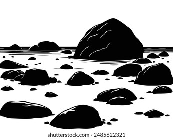 Coastal Rocks Shoreline Silhouette art