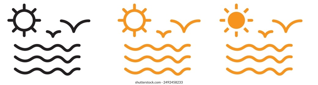 Coastal Sea with Seagull Icon for Nature and Maritime Graphics Ideal for Representing Seaside Scenes and Marine Wildlife