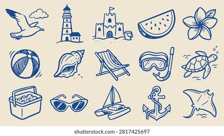 Coastal summer icon set