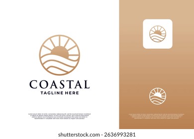 Coastal sun wave logo design line art style