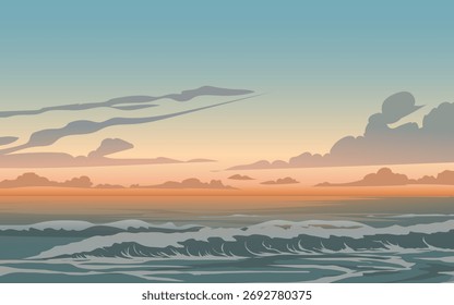 Fondo de la puesta del sol costera. Hermosa playa al atardecer