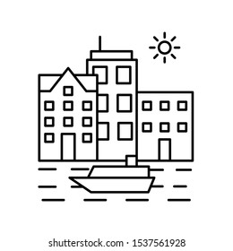 Coastal town line icon, outline vector sign, linear style pictogram isolated on white. Symbol, logo illustration. Editable stroke. Pixel perfect vector graphics