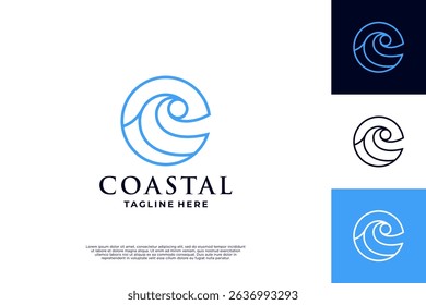 coastal waves logo design line art style.