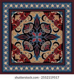 Coaster carpet pattern Dark abstract flowers for printed patterns.