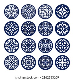 Coaster set, round templates for laser cutting or printing.