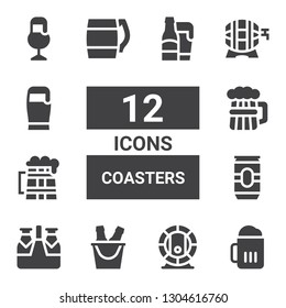 coasters icon set. Collection of 12 filled coasters icons included Beer