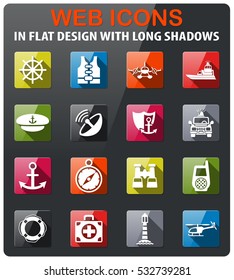 coastguard icons set in flat design with long shadow